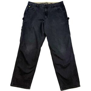 CAT Carpenter Pants Men 36x30 Faded Black Workwear Tool Pockets Stretch Denim